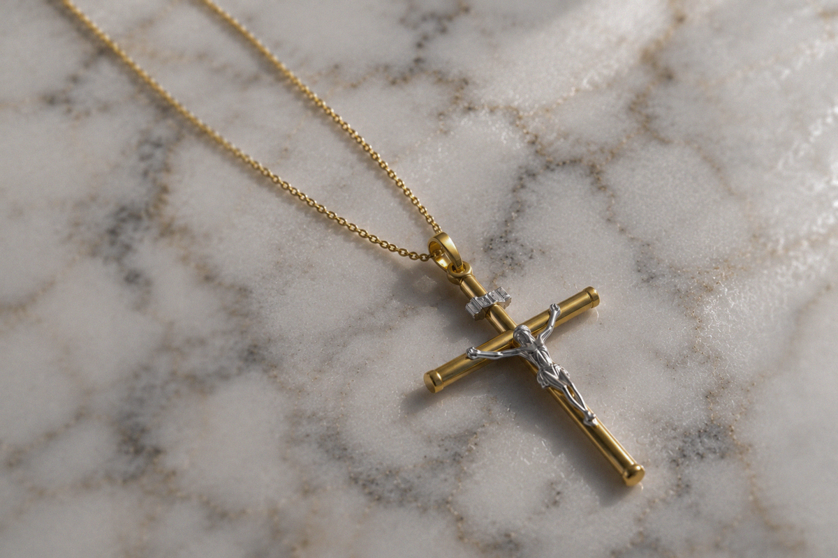 9ct Two-Tone Gold Crucifix Necklace 20 inch
