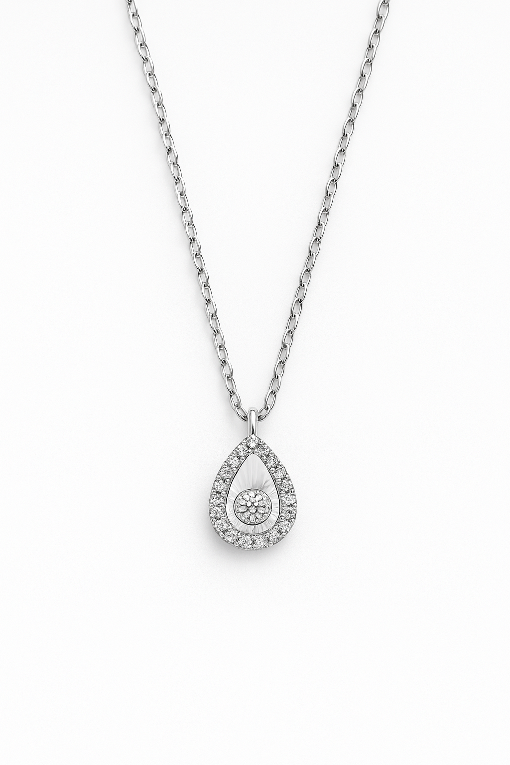9ct White Gold Diamond Teardrop Necklace. PRE ORDER