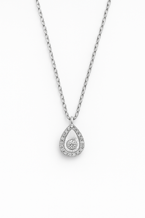 9ct White Gold Diamond Teardrop Necklace