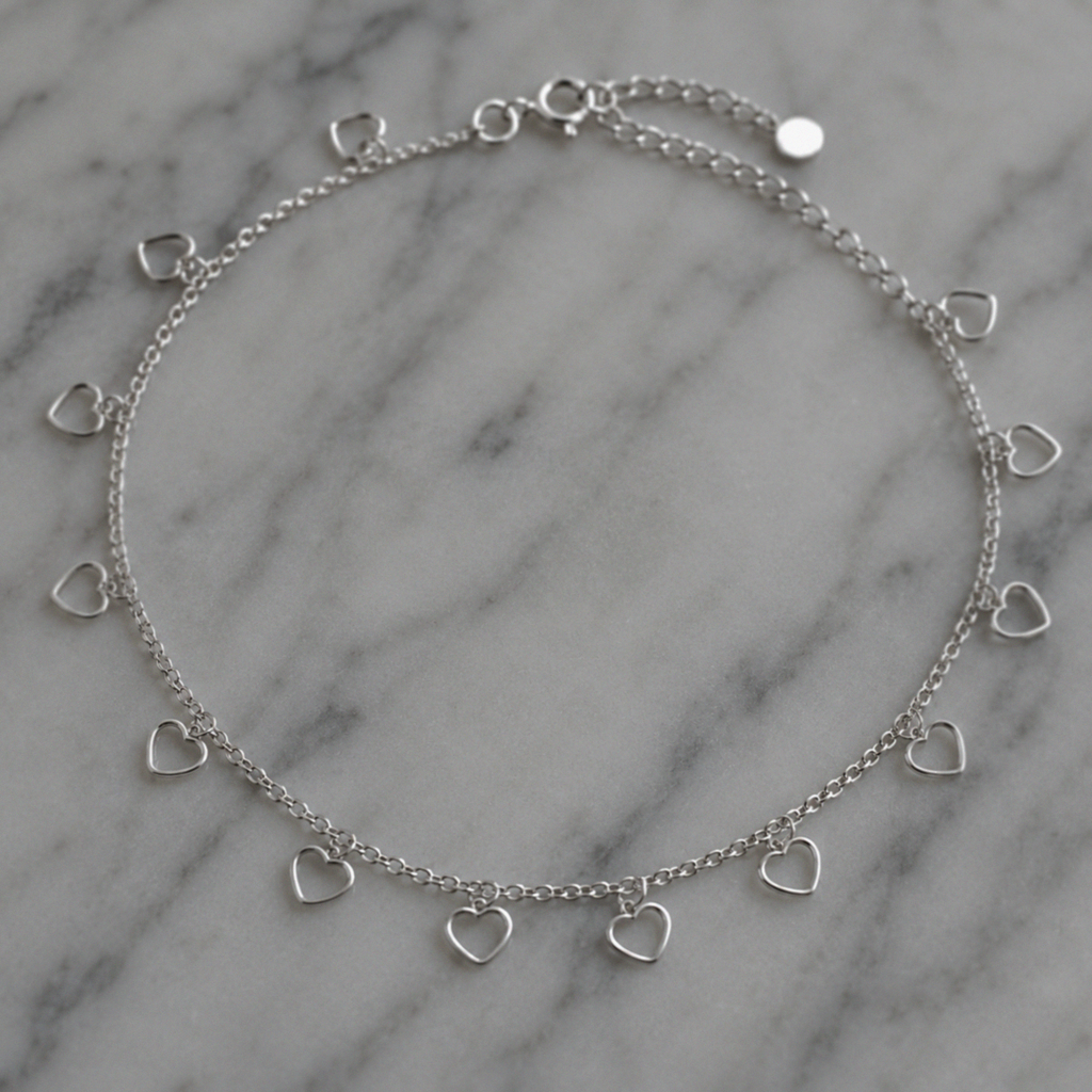 Sterling Silver Multi Heart Anklet 23–28cm