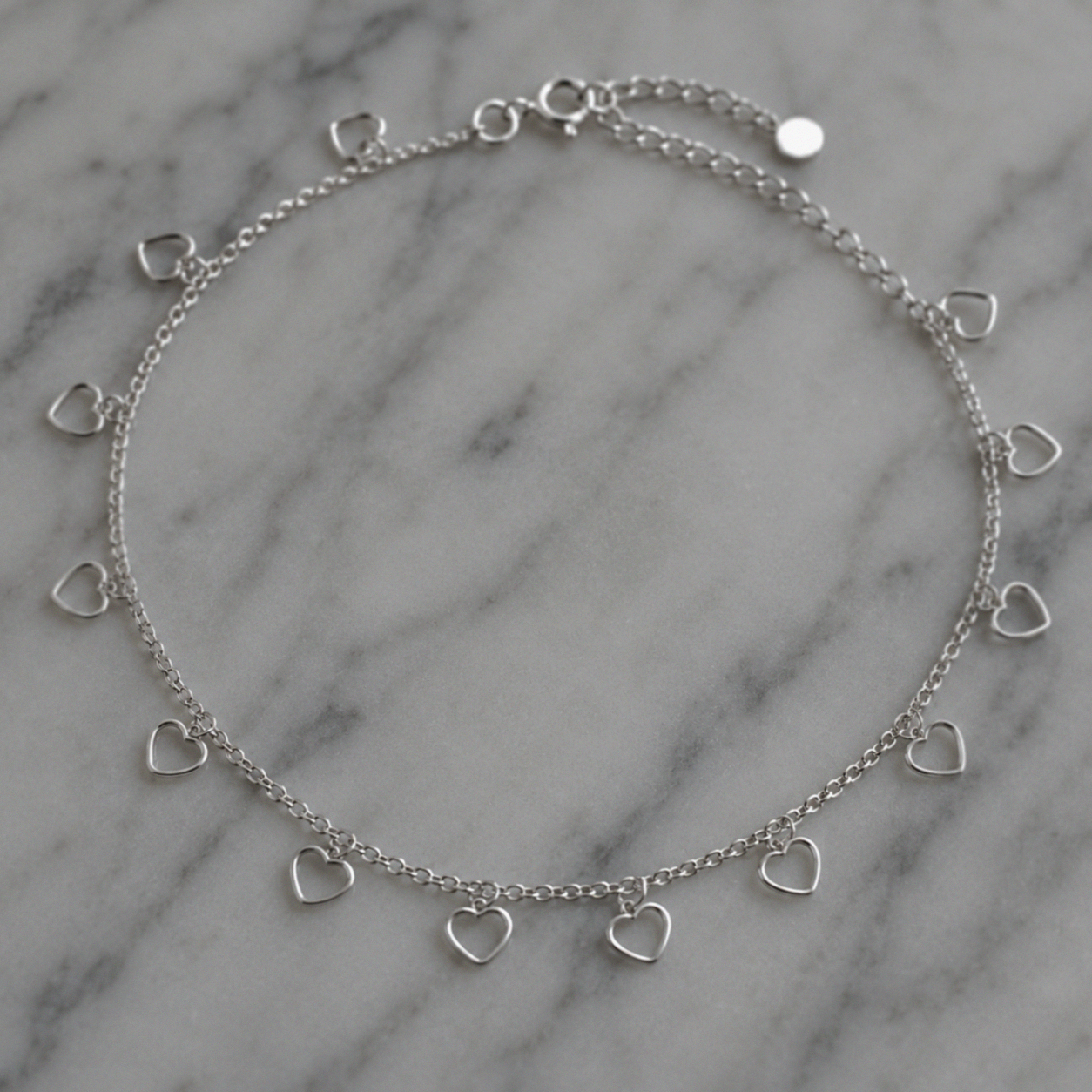Sterling Silver Multi Heart Anklet 23–28cm