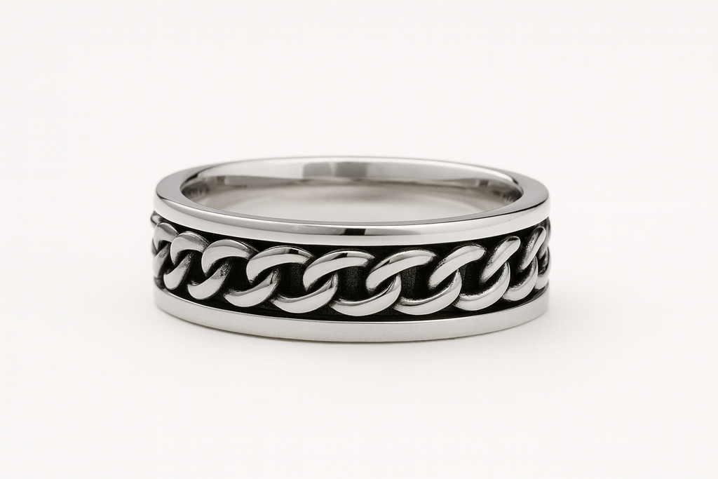 Heavyweight Chain Detail Spinner Ring – Solid Sterling Silver