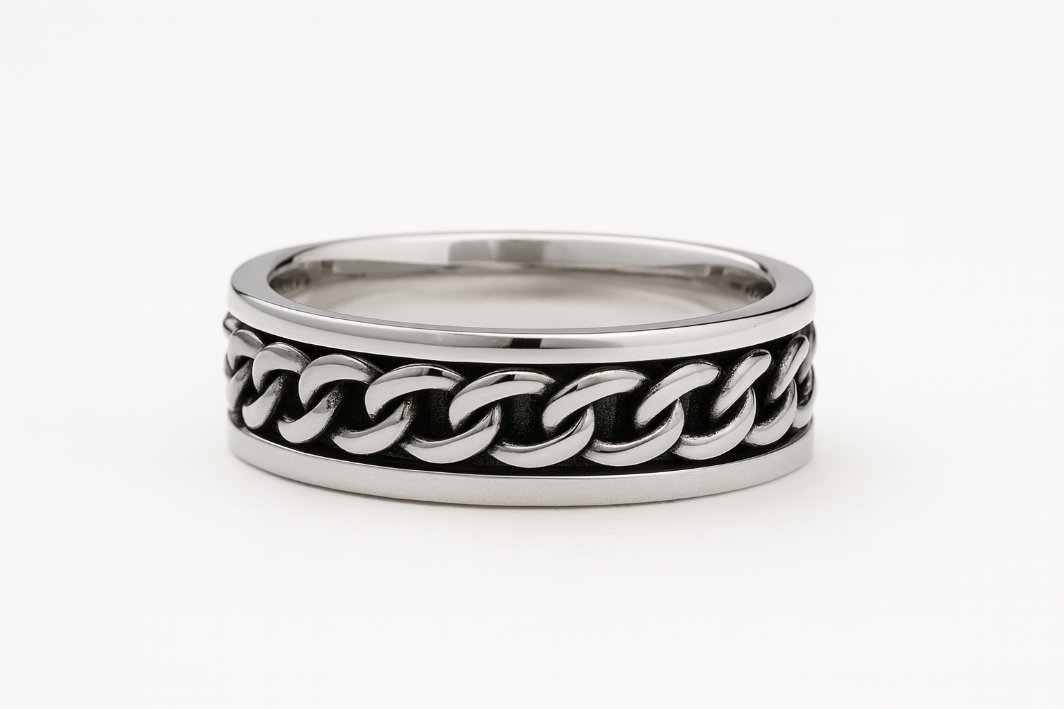 Heavyweight Chain Detail Spinner Ring – Solid Sterling Silver