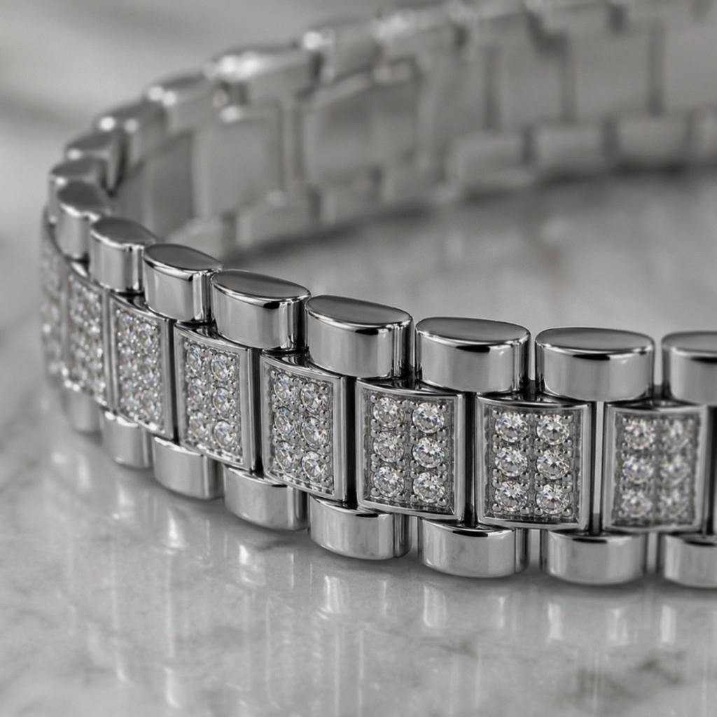 Silver Cubic Zirconia Brickwork Bracelet