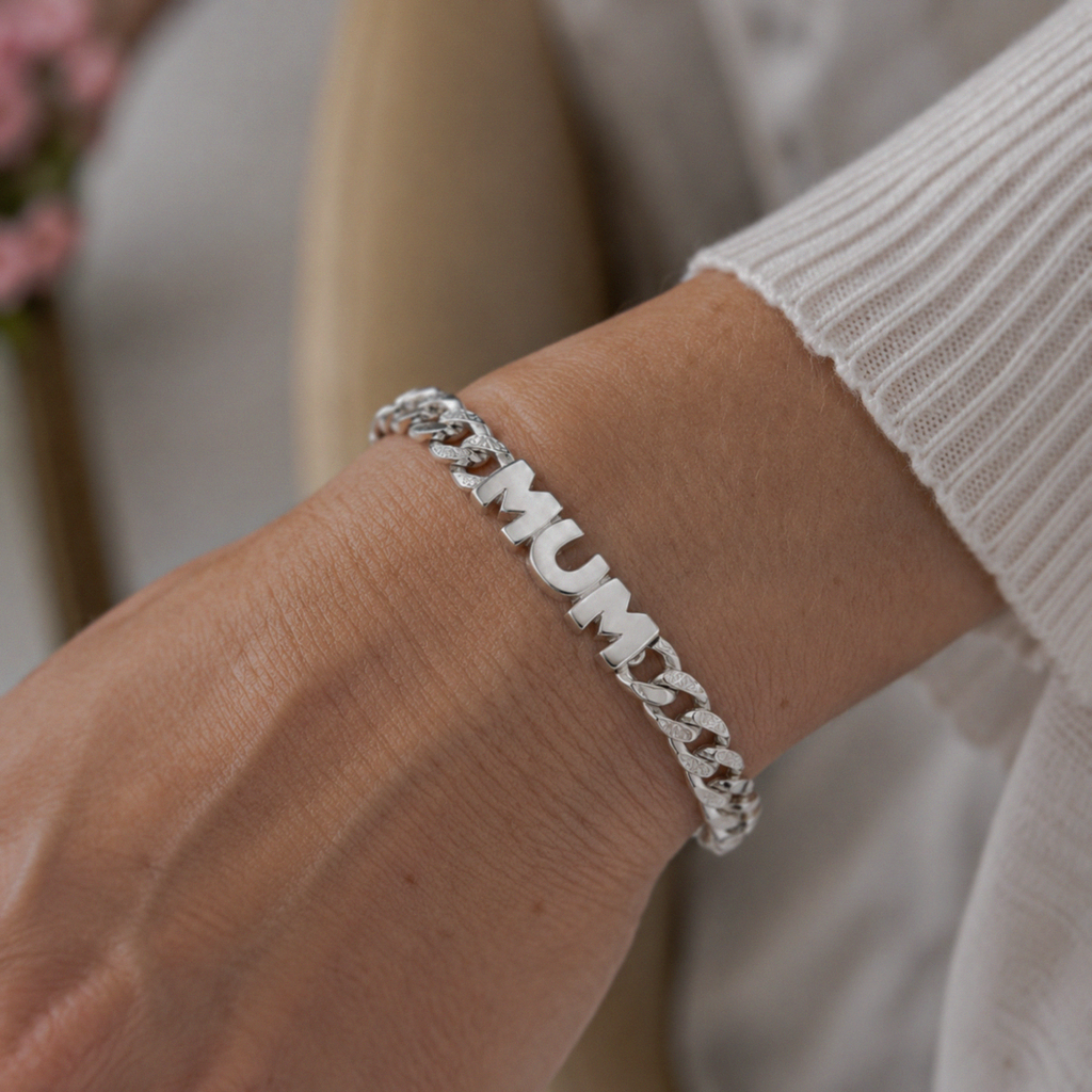 Silver Engraved MUM Curb Bracelet