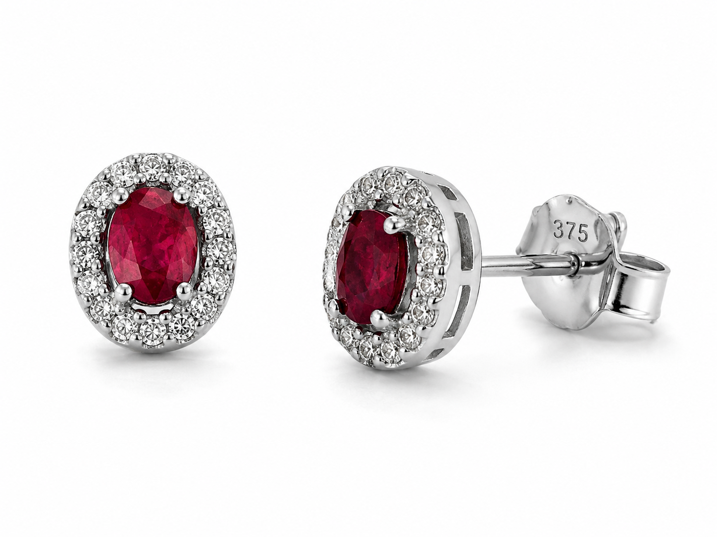 Ruby & Diamond Cluster Stud Earrings in 9ct White Gold