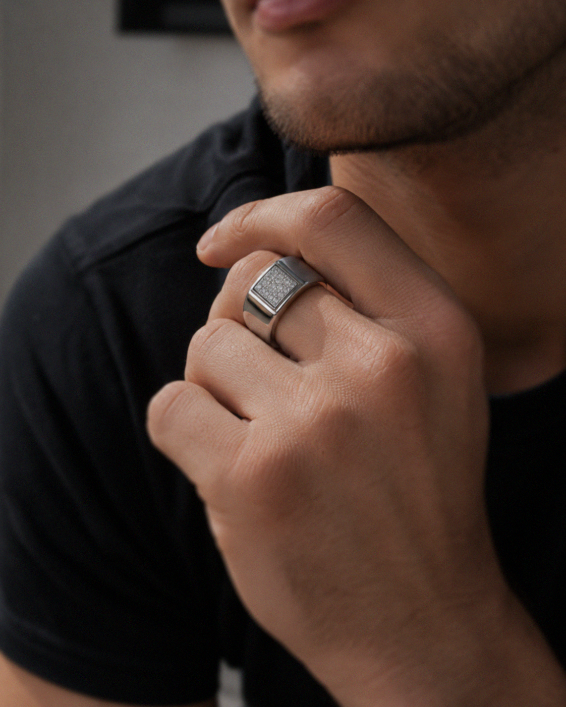Sterling Silver Wide Band Cubic Zirconia Men’s Ring