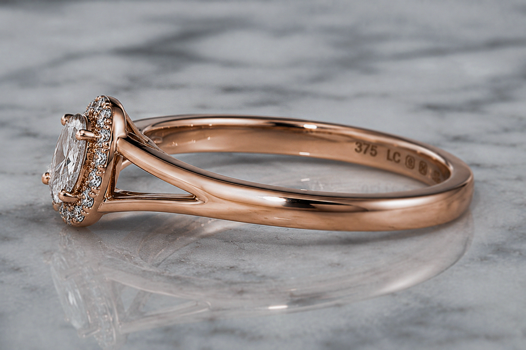 9ct Rose Gold 0.47ct Oval Halo Diamond Engagement Ring