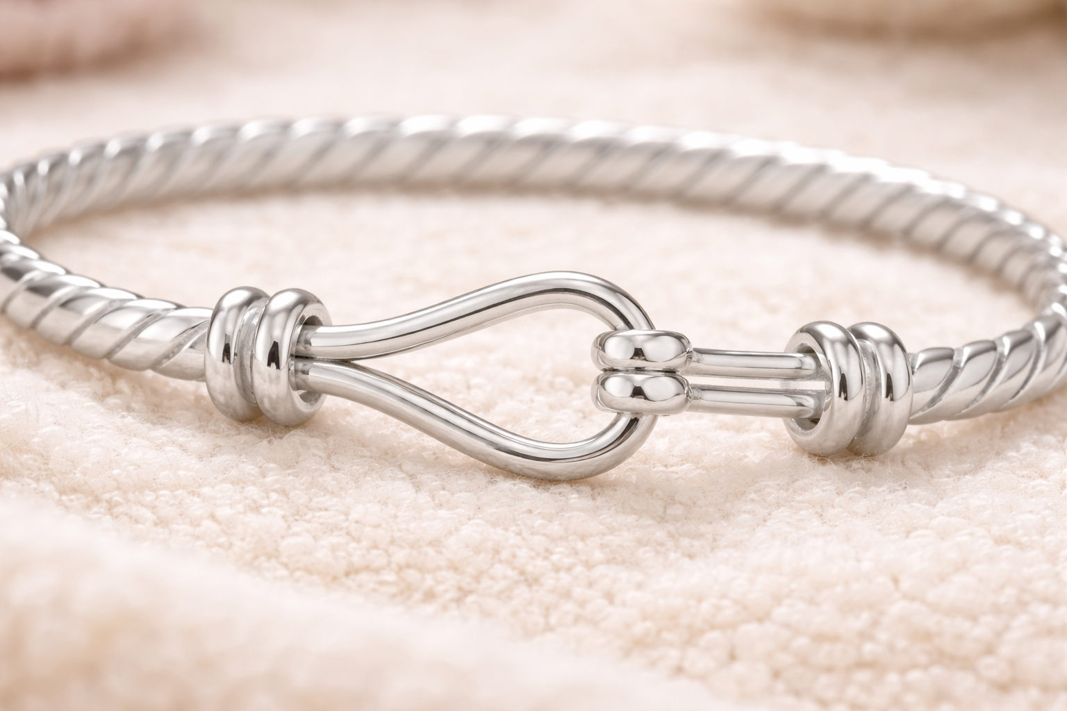 Sterling Silver Twisted Baby Bangle – Classic Hook Design