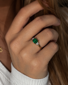 9ct Yellow Gold Emerald & Diamond Art Deco Statement Ring