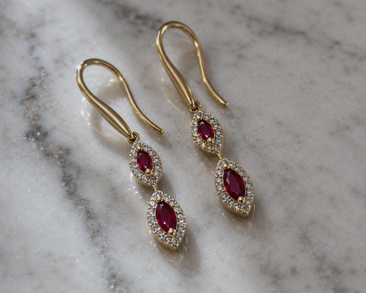 Marquise Double Drop Ruby & Diamond Earrings