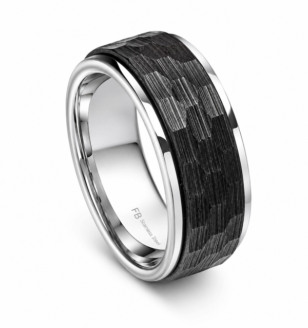 Fred Bennett Stainless Steel Black Faceted Spinner Ring