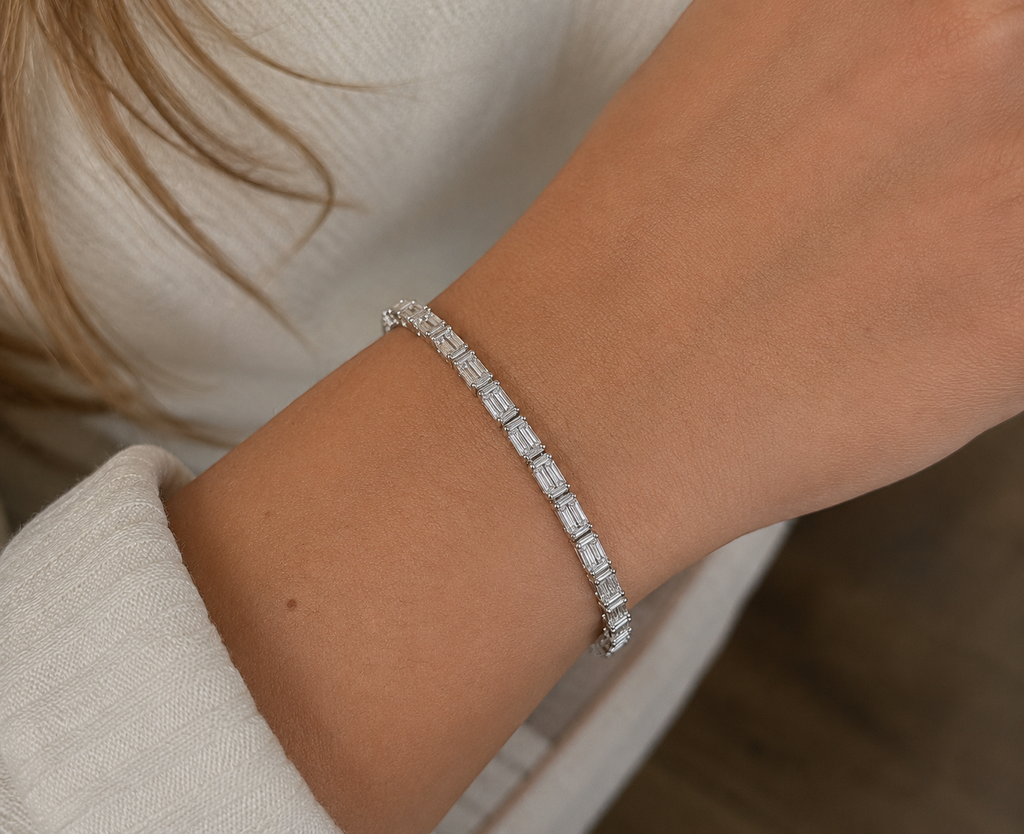 Diamonfire Sterling Silver Baguette Cut Zirconia Tennis Bracelet