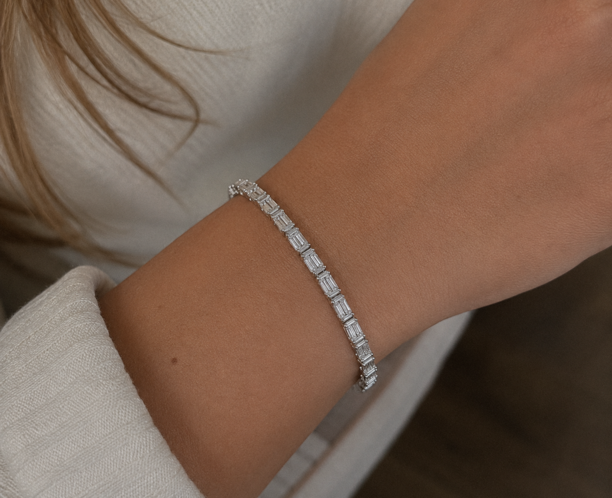 Diamonfire Sterling Silver Baguette Cut Zirconia Tennis Bracelet