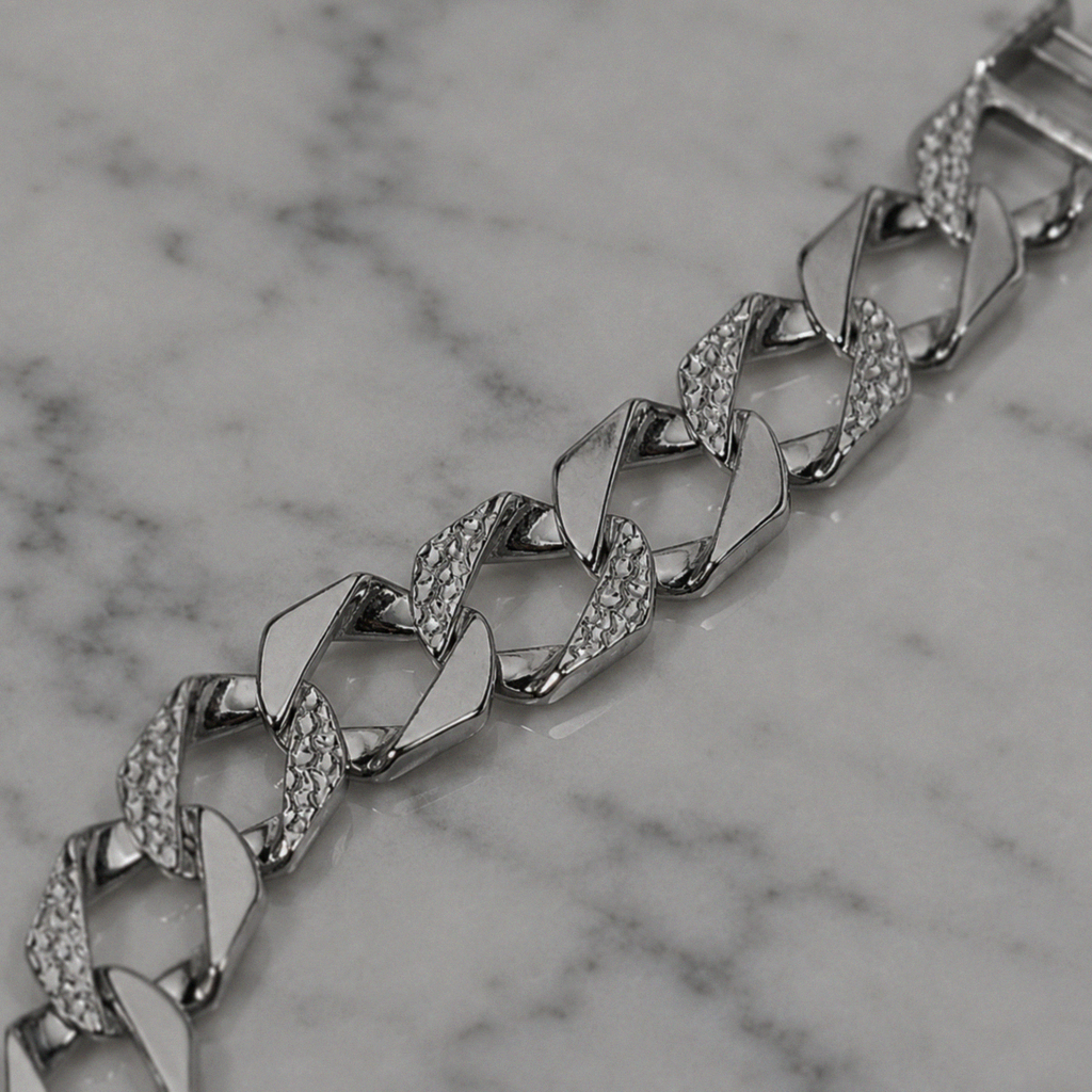 Men's Silver Plain & Engraved Flat Curb Chain 24"