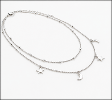 Sterling Silver Star & Moon Double Row Necklace