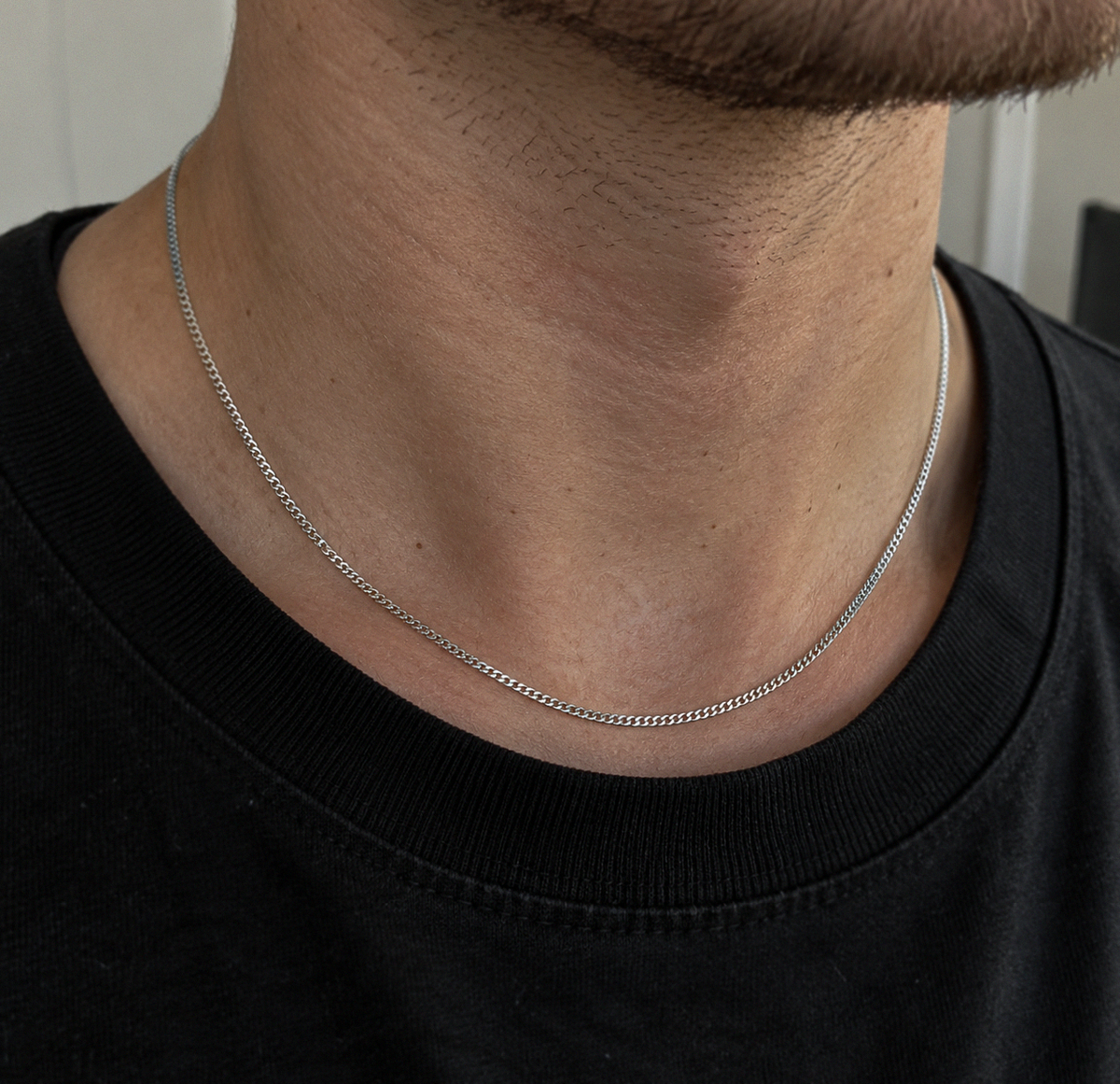 9ct White Gold 0.6mm Curb Chain - 46cm