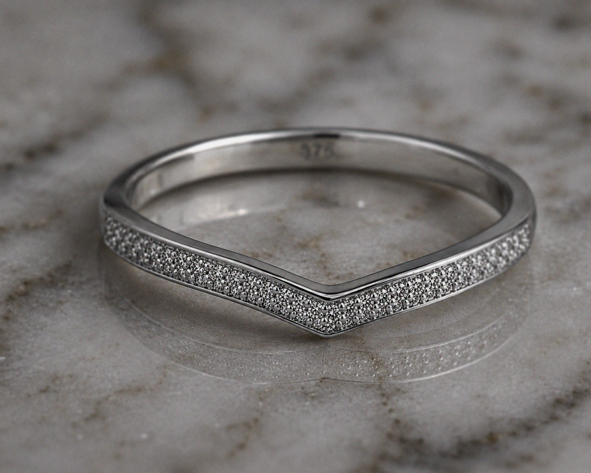 9ct White Gold Micro Diamond V-Shaped Ring – 0.075ct