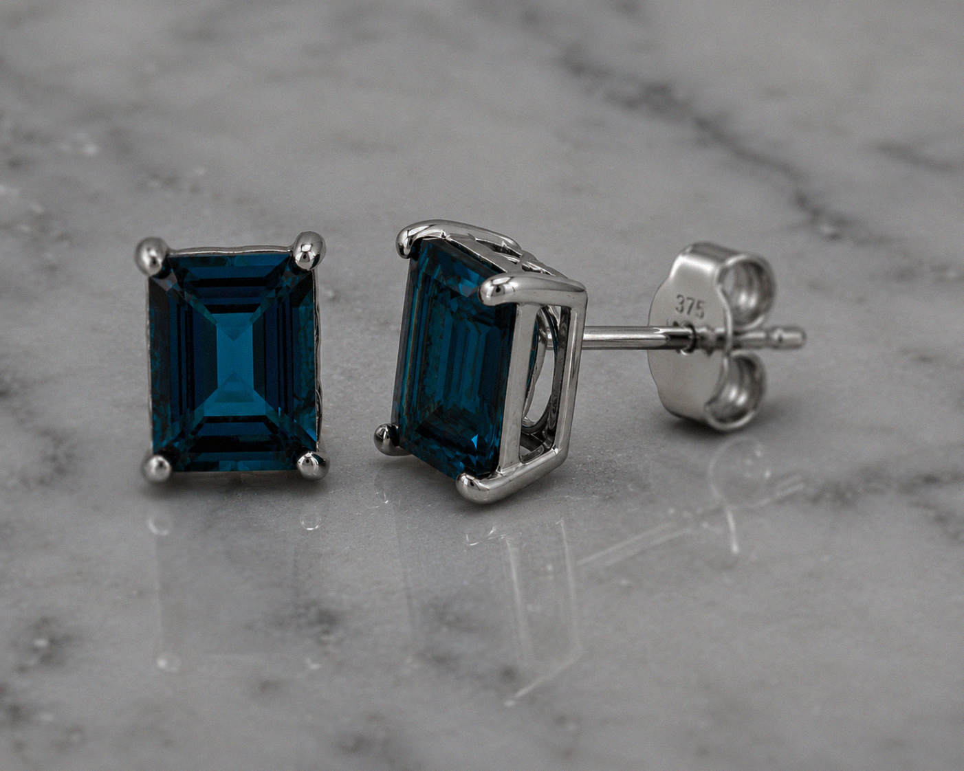 Rectangle London Blue Topaz Earrings in 9ct White Gold