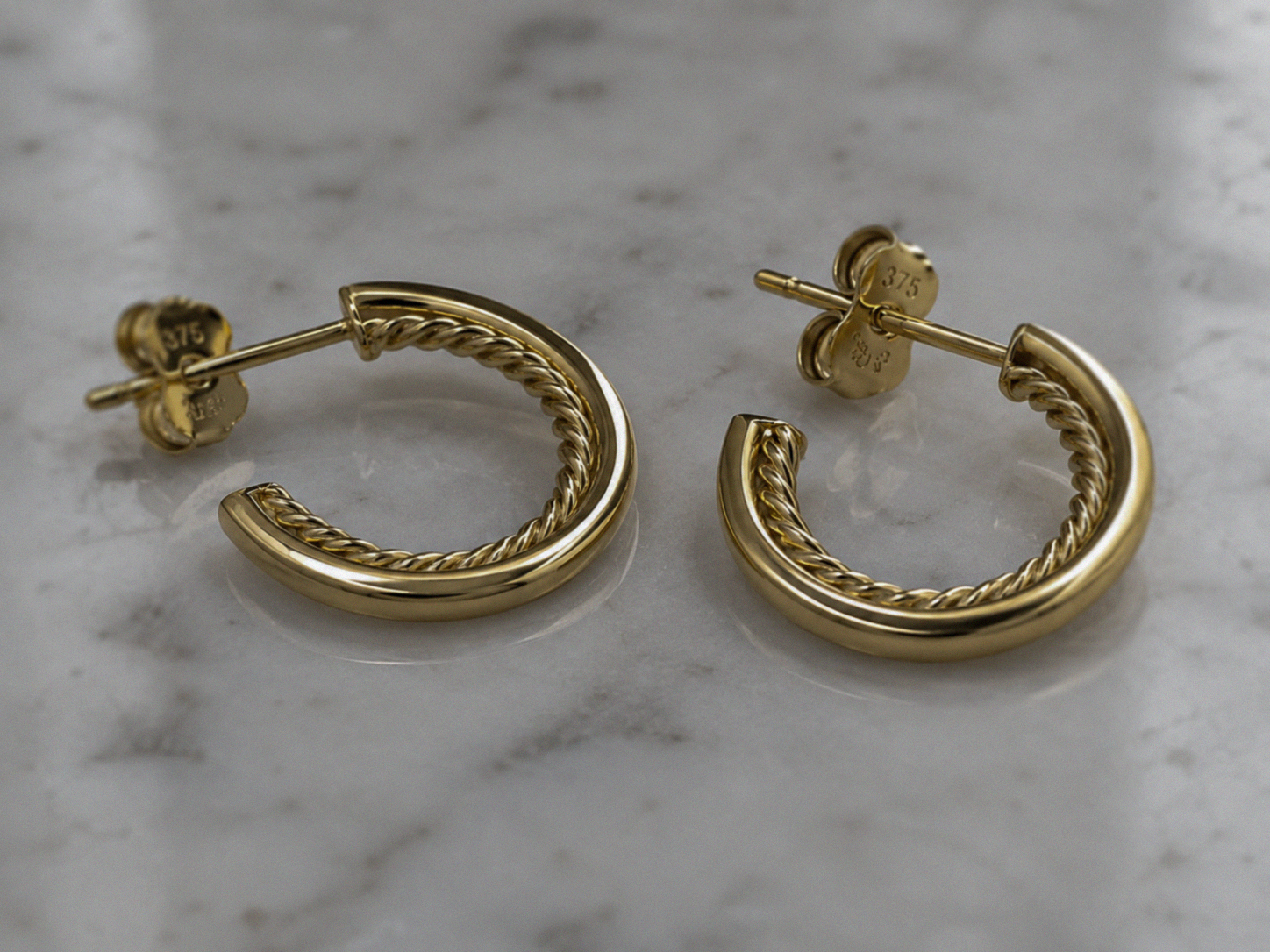 9ct Yellow Gold Rope Twist Open Hoop Earrings