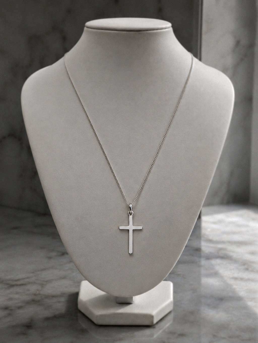 Sterling Silver Plain Cross Pendant with Diamond Cut Chain (41–46cm Adjustable)