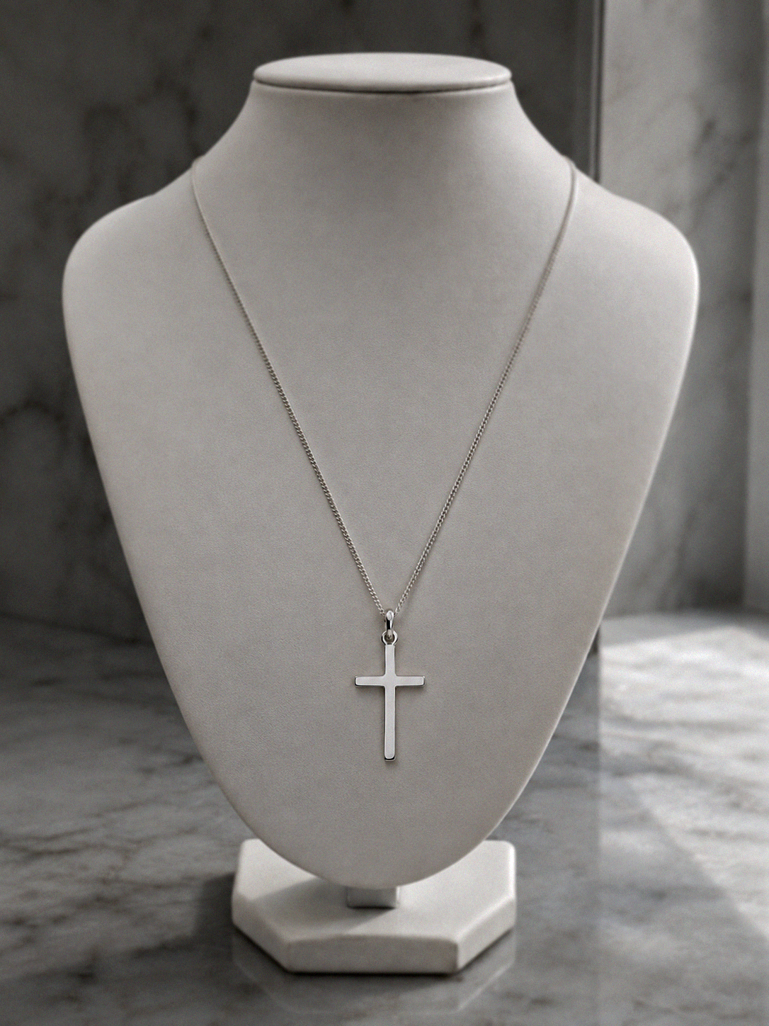 Sterling Silver Plain Cross Pendant with Diamond Cut Chain (41–46cm Adjustable)
