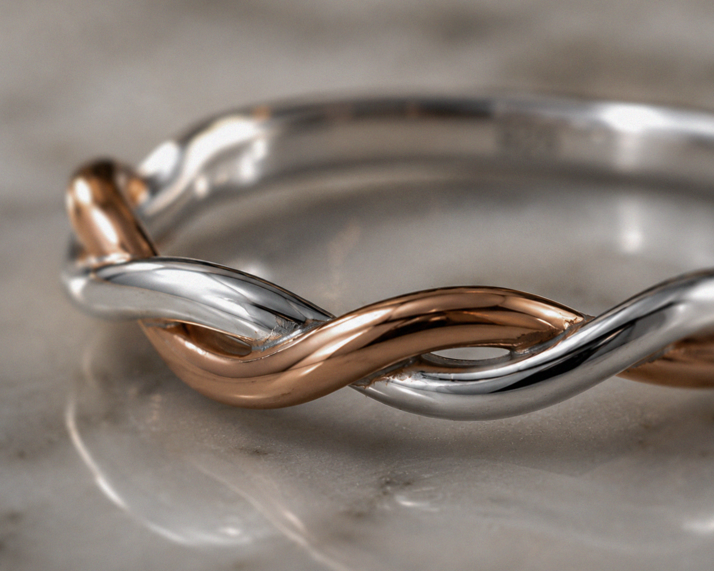 Mixed Twist Ring in Sterling Silver & Rose Gold Plating