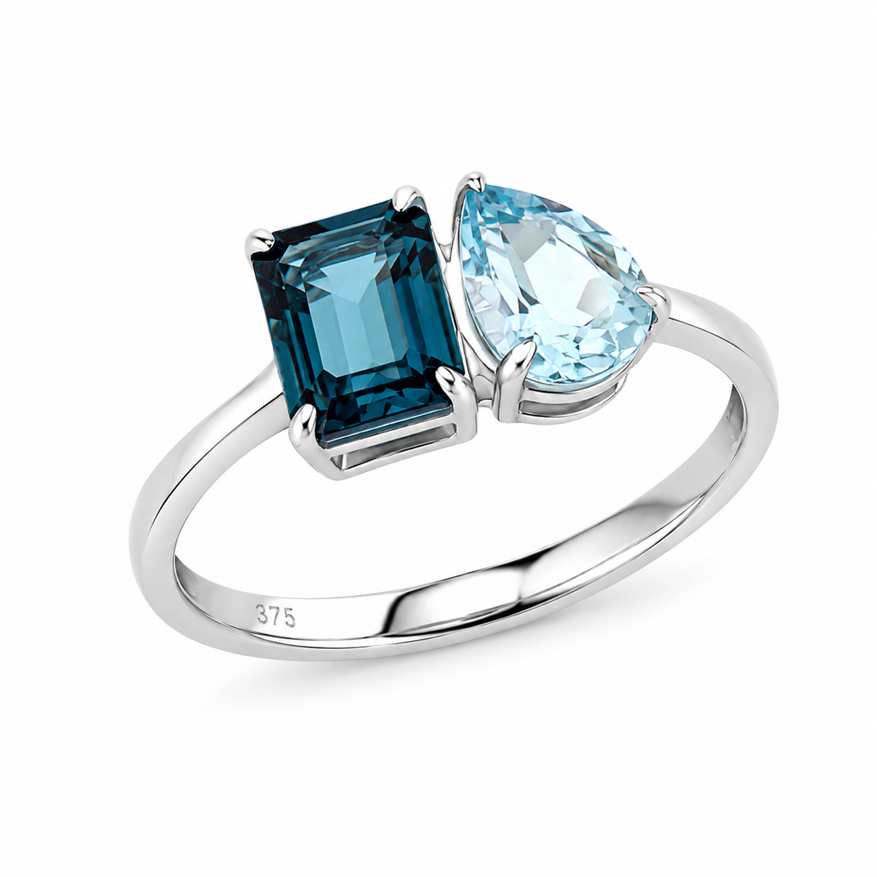 Toi et Moi London & Sky Blue Topaz Ring in 9ct White Gold
