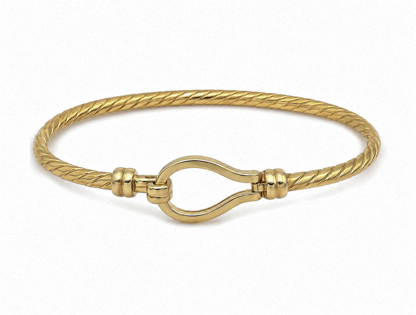 9ct Yellow Gold Plain Twisted Hook Bangle – 12.4g