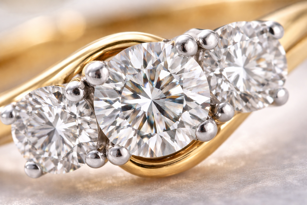 18ct Two-Tone Gold 1.00ct Diamond Swirl Trilogy Engagement Ring