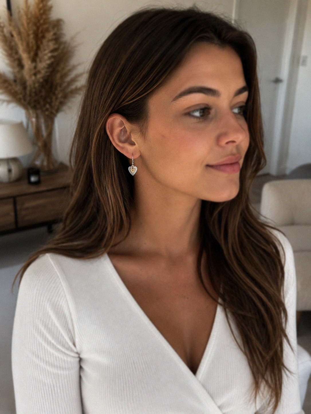 Gold Plated Double Heart Drop Earrings