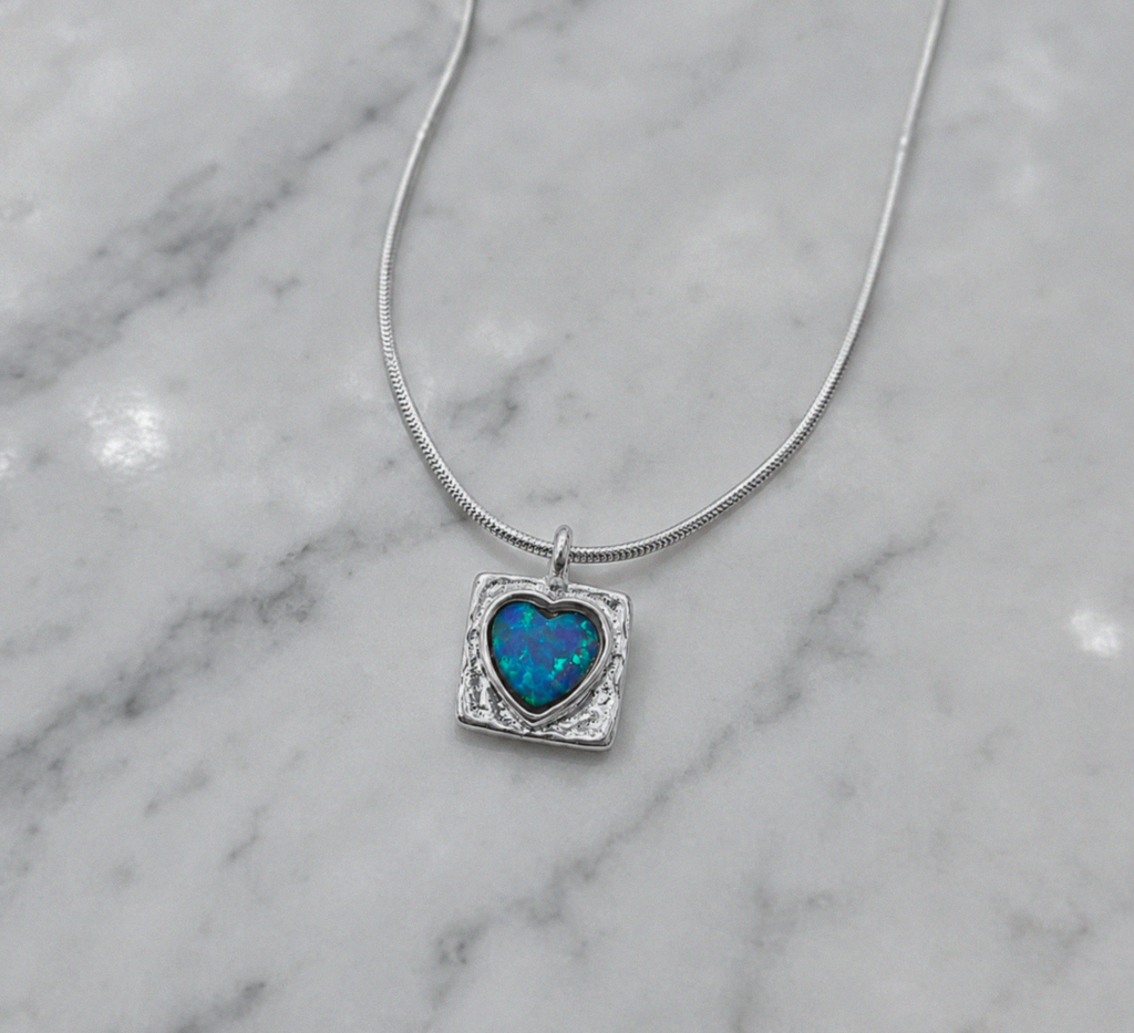 Banyan Sterling Silver Blue Opalite Heart Pendant Necklace
