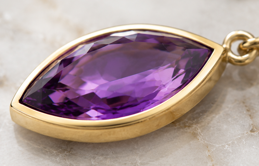 9ct Yellow Gold Flame Cut Amethyst Drop Earrings