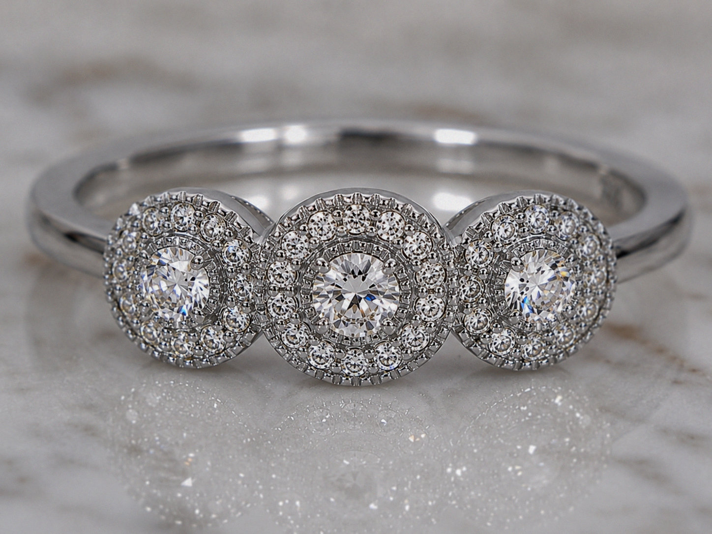 Sterling Silver Cubic Zirconia Triple Halo Ring
