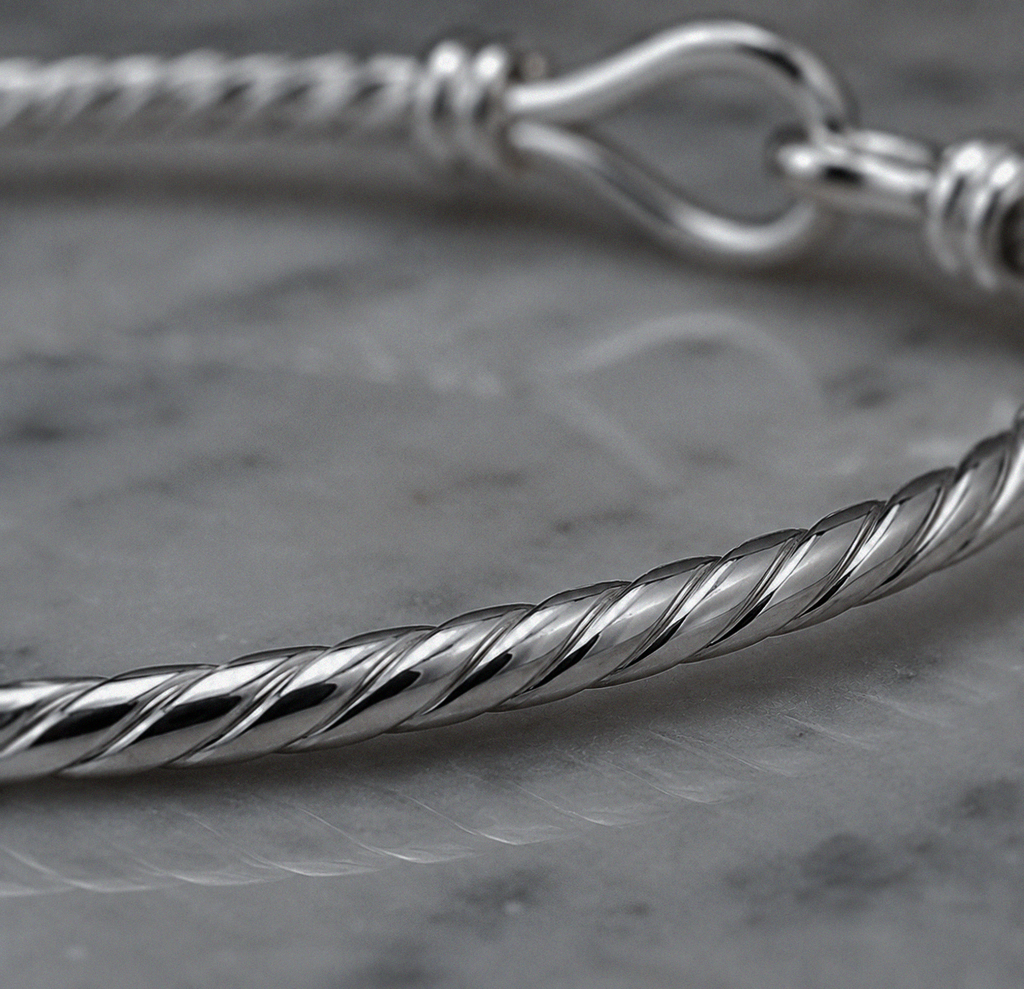Sterling Silver Twisted Baby Bangle – Classic Hook Design