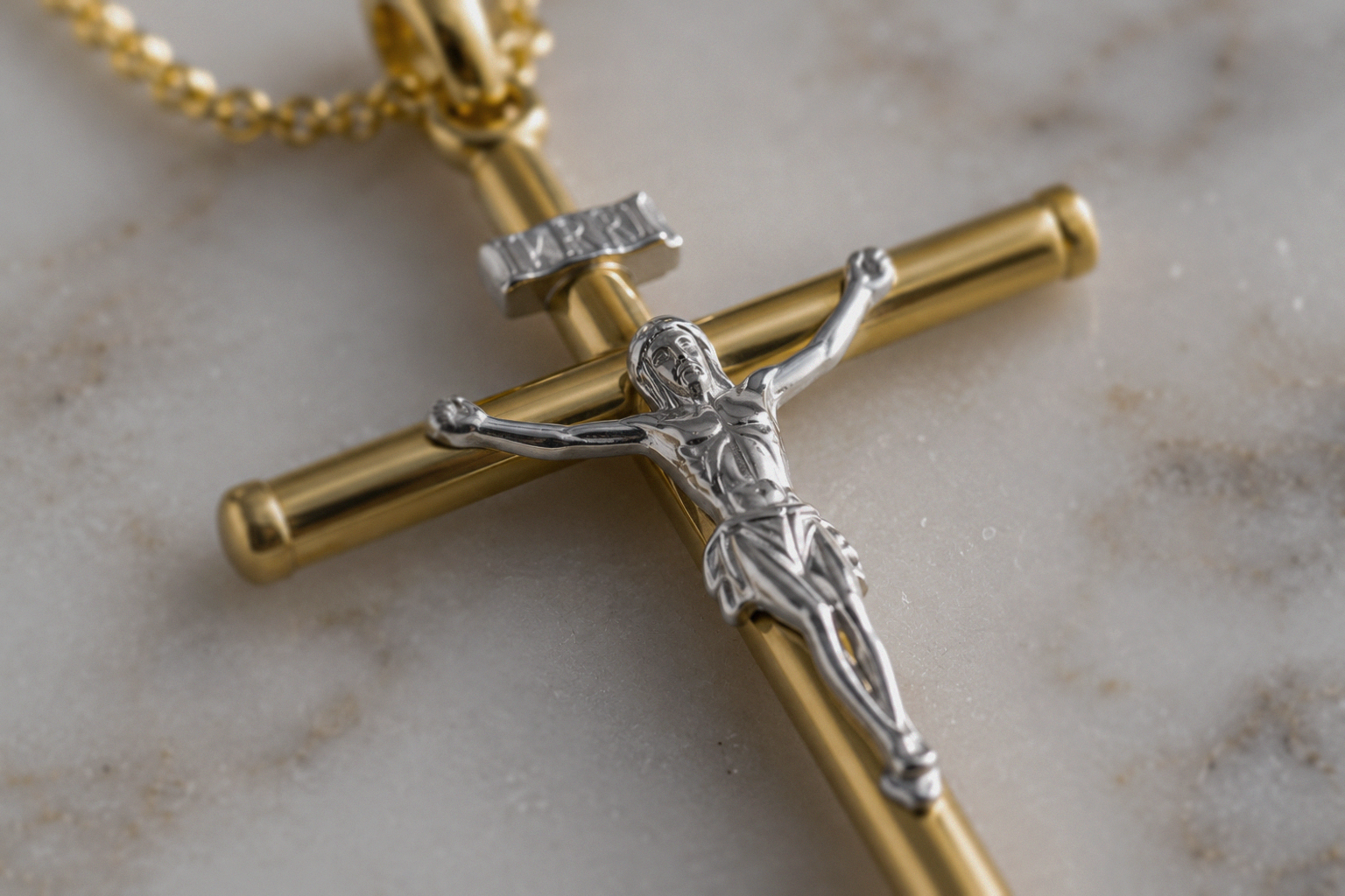 9ct Two-Tone Gold Crucifix Necklace 20 inch