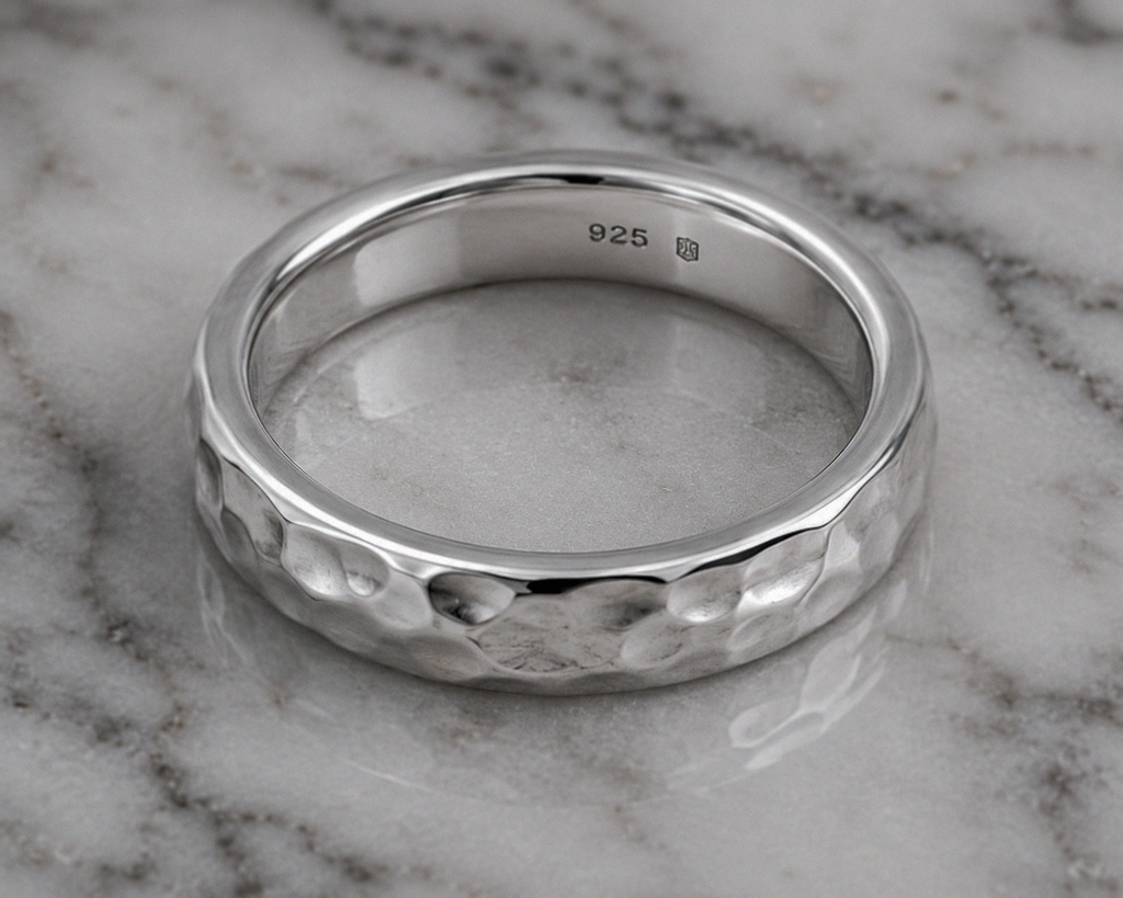 Hammered Sterling Silver Unisex Band Ring