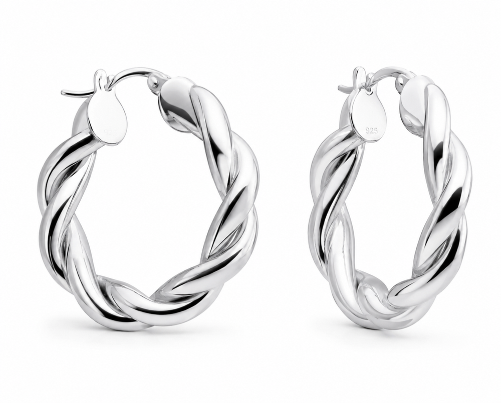 Chunky Rope Twist Hoop Earrings – Sterling Silver