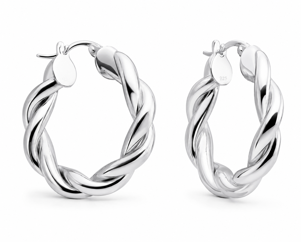 Chunky Rope Twist Hoop Earrings – Sterling Silver