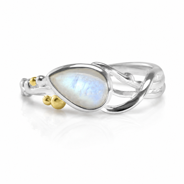 Banyan Sterling Silver Teardrop Rainbow Moonstone Ring