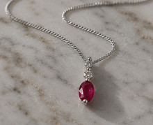 Ruby & Diamond Drop Pendant Necklace in 9ct White Gold
