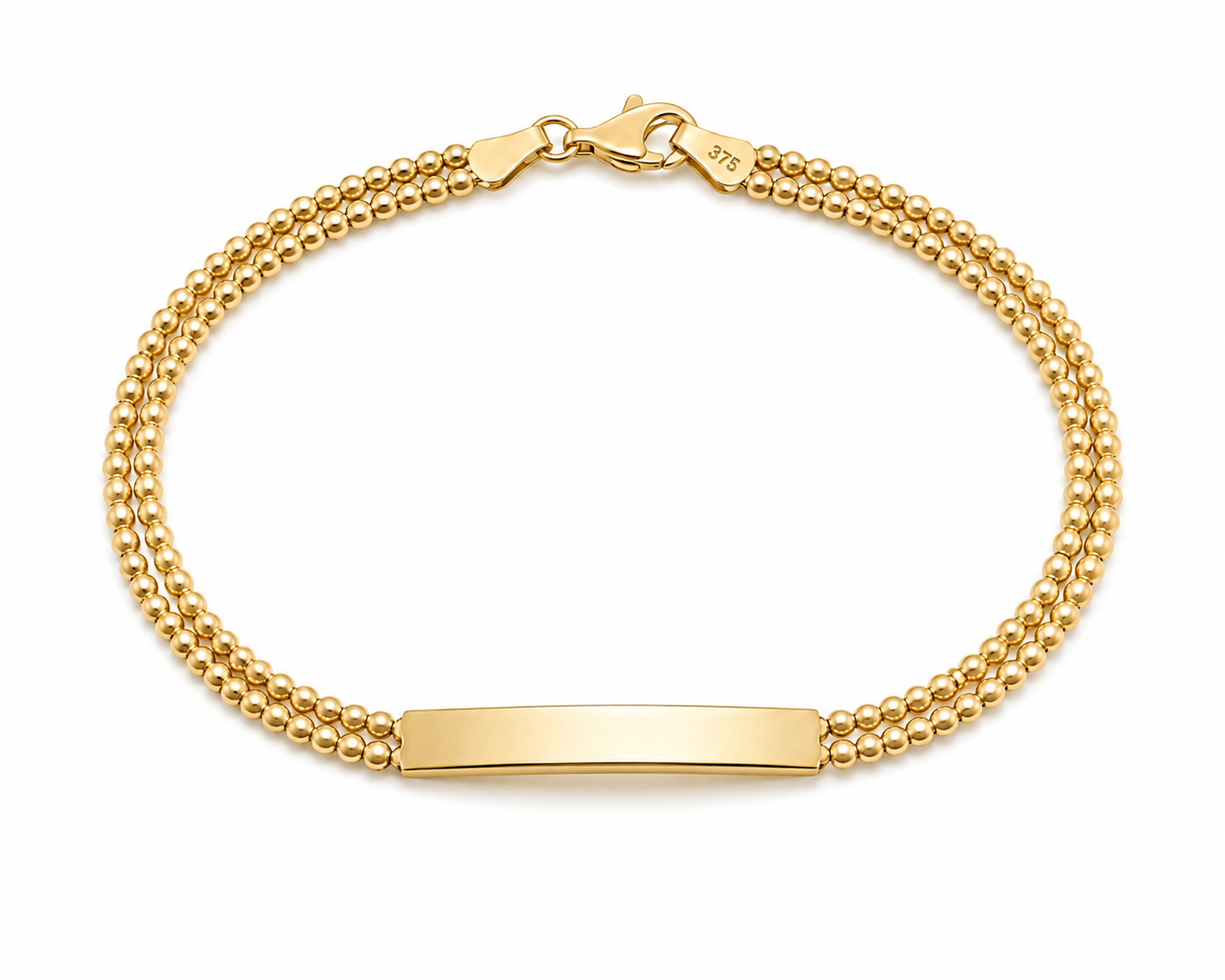 9ct Yellow Gold ID Bar Double Bead Chain Bracelet