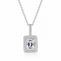 Sterling Silver Cubic Zirconia Rectangular Halo Pendant Necklace