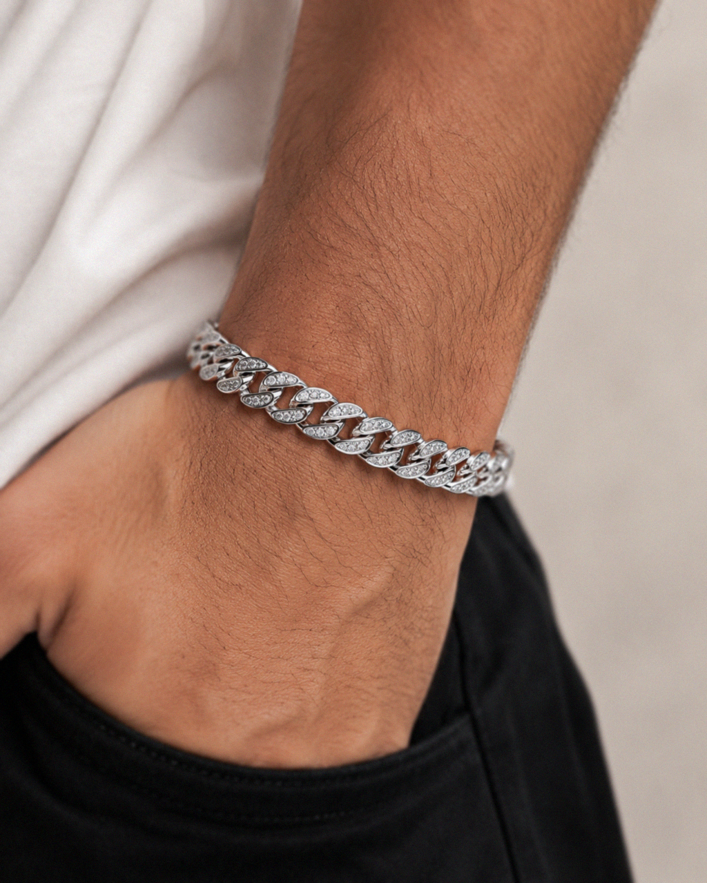 Men's Sterling Silver Rhodium Plated Cubic Zirconia Curb Bracelet 8.5"