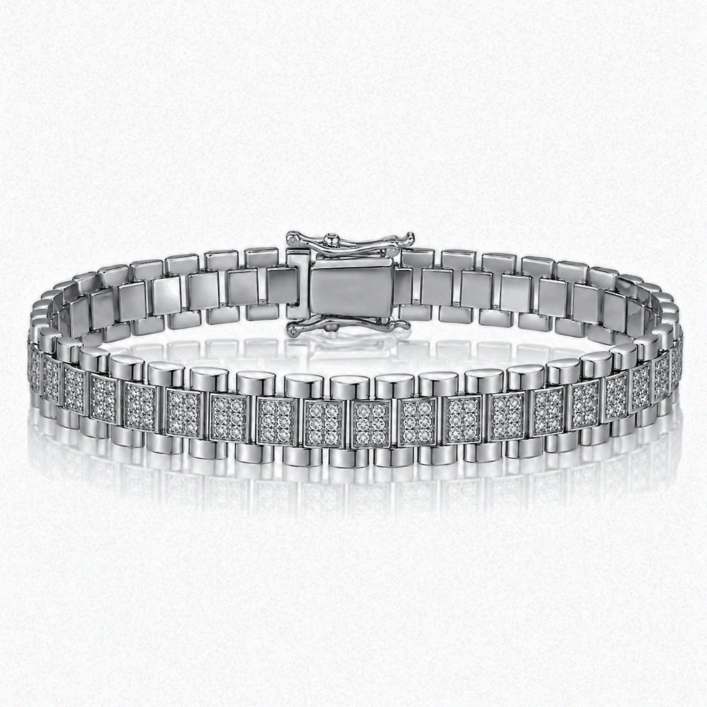 Babies Silver Cubic Zirconia Brickwork Bracelet