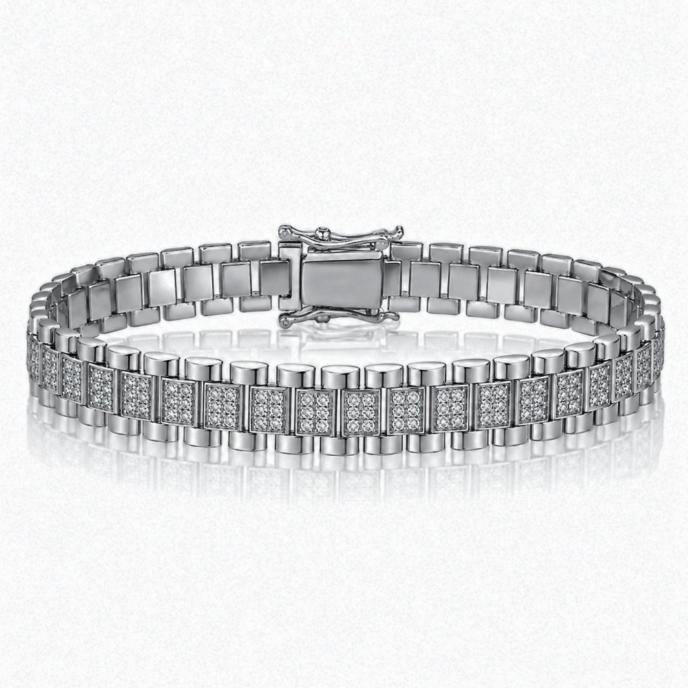 Silver Cubic Zirconia Brickwork Bracelet