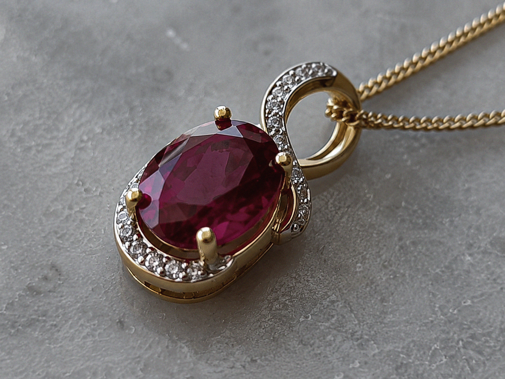 9ct Gold Garnet & Diamond Elegant Twist Necklace