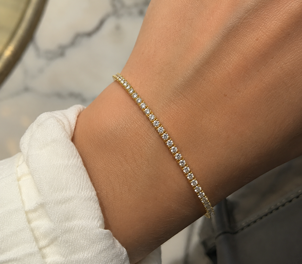 Diamonfire Yellow Gold Plated Sterling Silver Round Cut Zirconia Tennis Bracelet