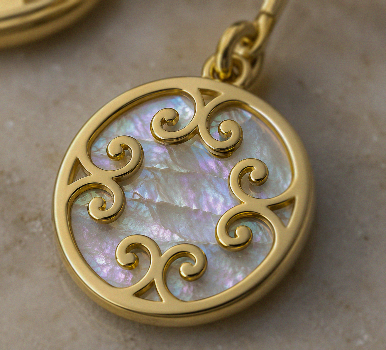9ct Yellow Gold Mother of Pearl Swirl Drop Earrings