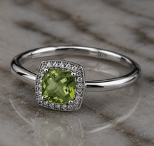9ct White Gold Cushion-Cut Peridot & Diamond Halo Ring